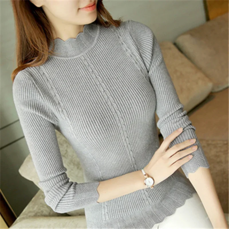 Autumn and Winter Korean New Women's Long-sleeved Slim-fit Sweater Elegant and Fashionable Basic Pullover Bottoming Shirt 7570