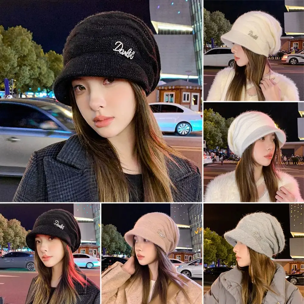 

Soft Plush Knitted Hat Casual Thickened Short Brim Bonnet Keep Warm Fleece Lined Beanies Women Girl