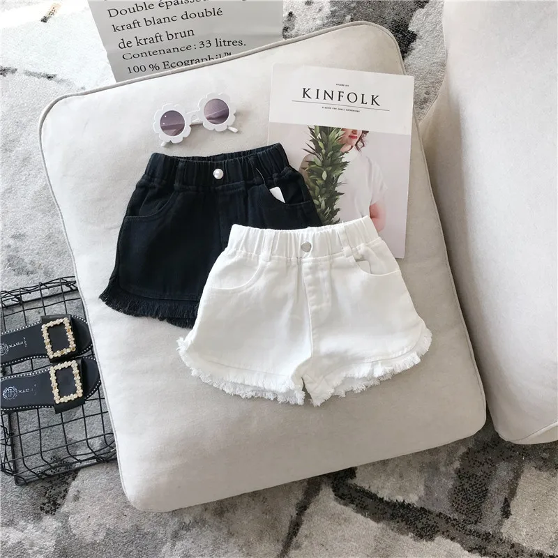 Summer Kids Shorts Solid Color Brief Denim Girls Ruffle Shorts