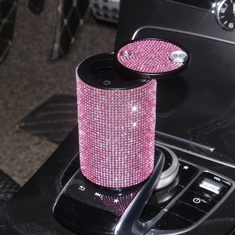 Car Ashtray Smoke Cup Holder Storage Cup Ash Tray Pink Rhinestone