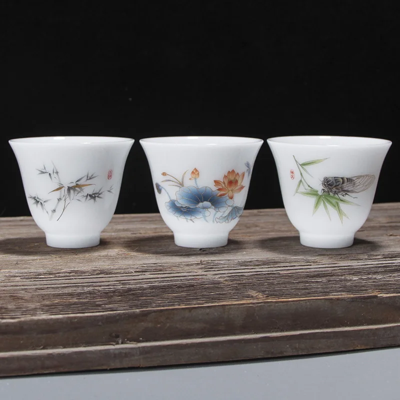 75ml Yangzhi Jade Ceramic Tea Cup Household Chinese Style Tea Cup Underglaze Colored Kung Fu Tea Set Drinking Utensils