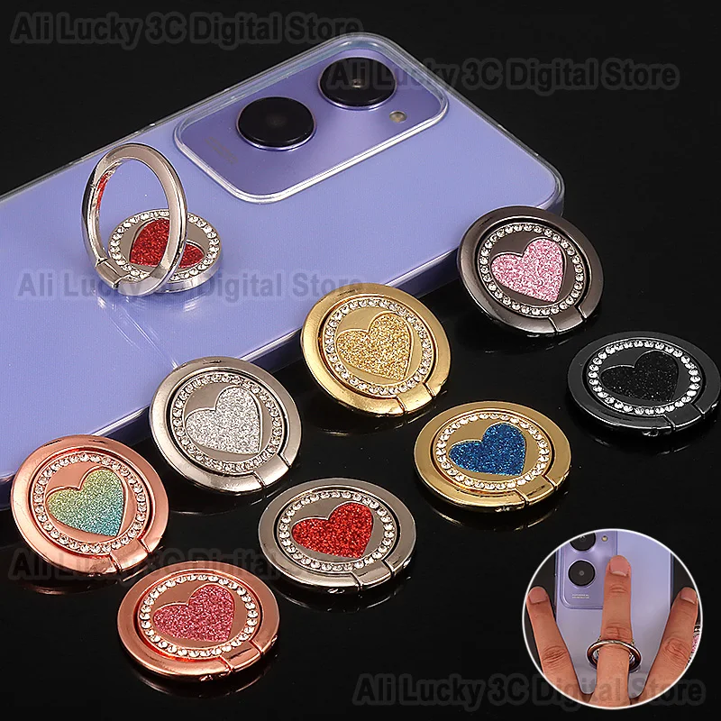 Diamond-Encrusted Foldable Ring Finger Holder - Portable Universal Phone Stand