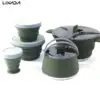 Camping Cookware Set Food-grade Silicone Folding Outdoor Tableware Cookset Cooking Kit Pot Kettle Bowl Hiking Picnic Equipment 1