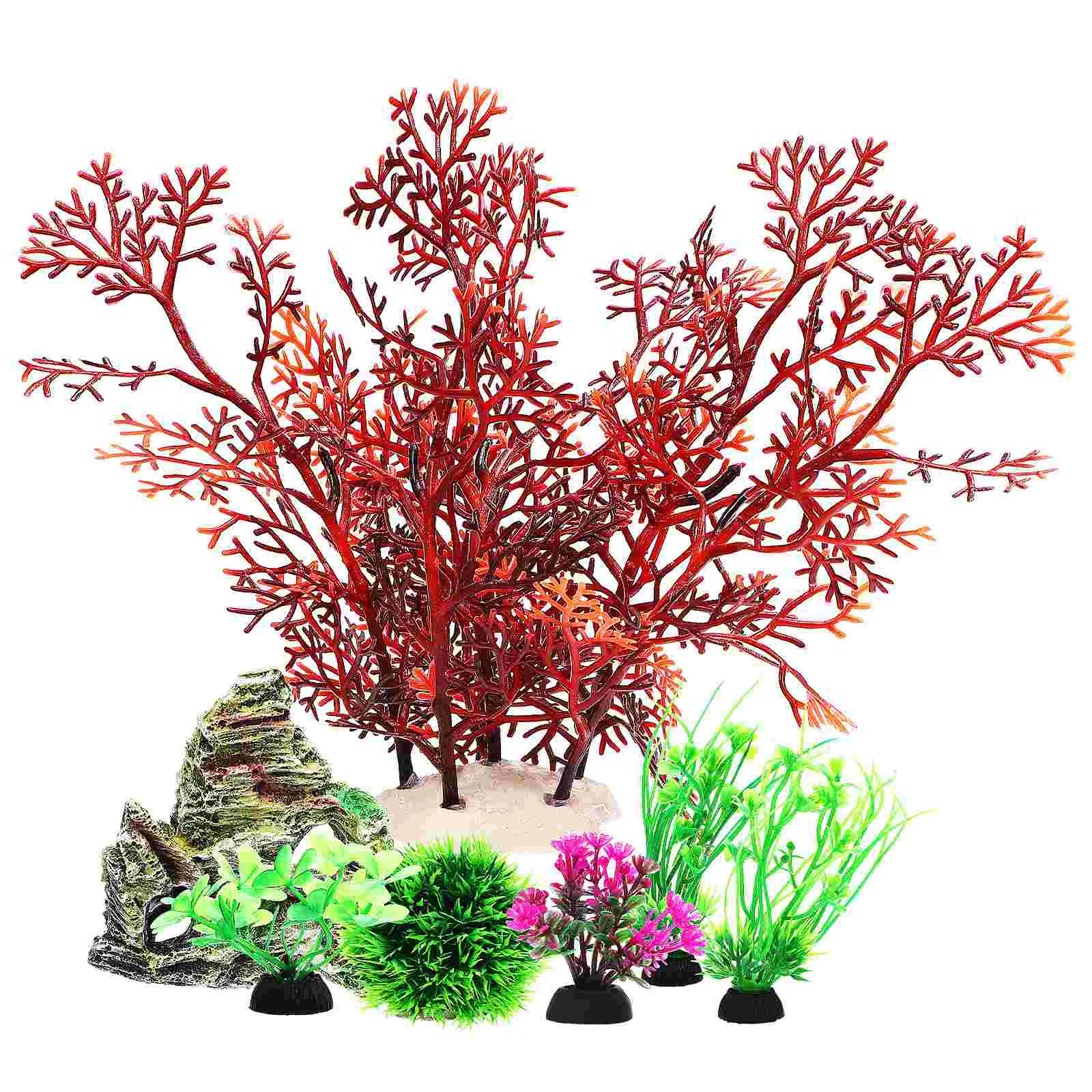 

7 Pcs Aquarium Decoration Fish Artificial Plants Betta Tank Piece Set Synthetic Resin