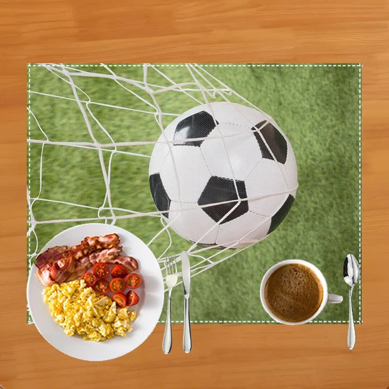 Soccer Field Print Dining Table Placemat - Linen Kitchen Accessory for Coffee Cups and Tableware
