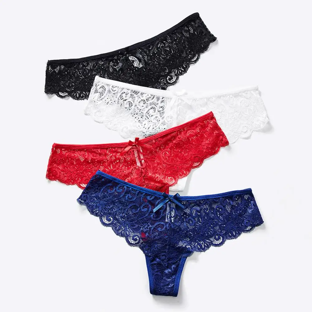 

Women Underpants Sexy See-through Lace Low Waist Seductive High Elasticity Bow-knot Decor Women Panties Inner Wear Clothes