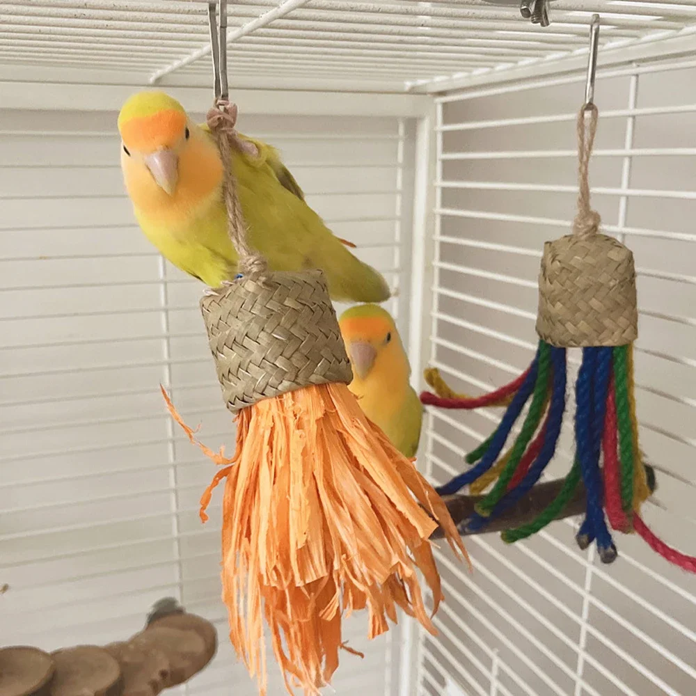 Parrot Toy Bird Toy 1pc Colorful Rattan Bird Chewing Toys Parrot Shredder Bite Hanging Toy Swing Cage Accessories for Pet Cockatiel Budgies Lovebird