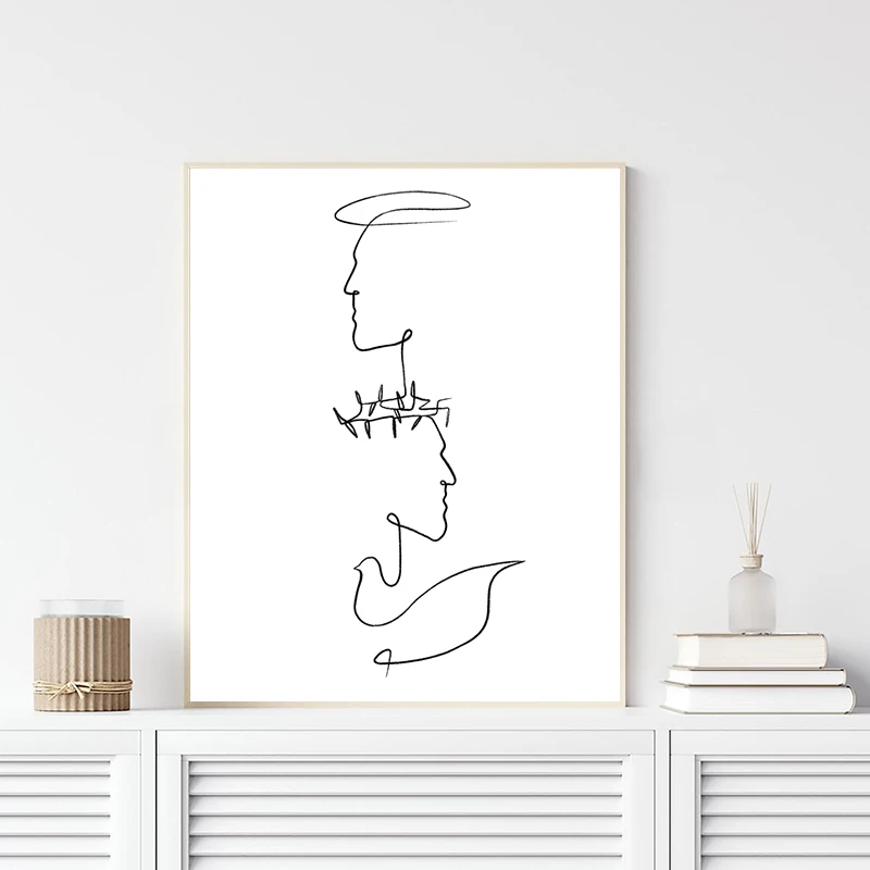 Christian Print Holy Trinity Line Art Poster Religioso Decorazione Moderna Padre Spirito Figlio Tela Pittura Bibbia Wall Decor