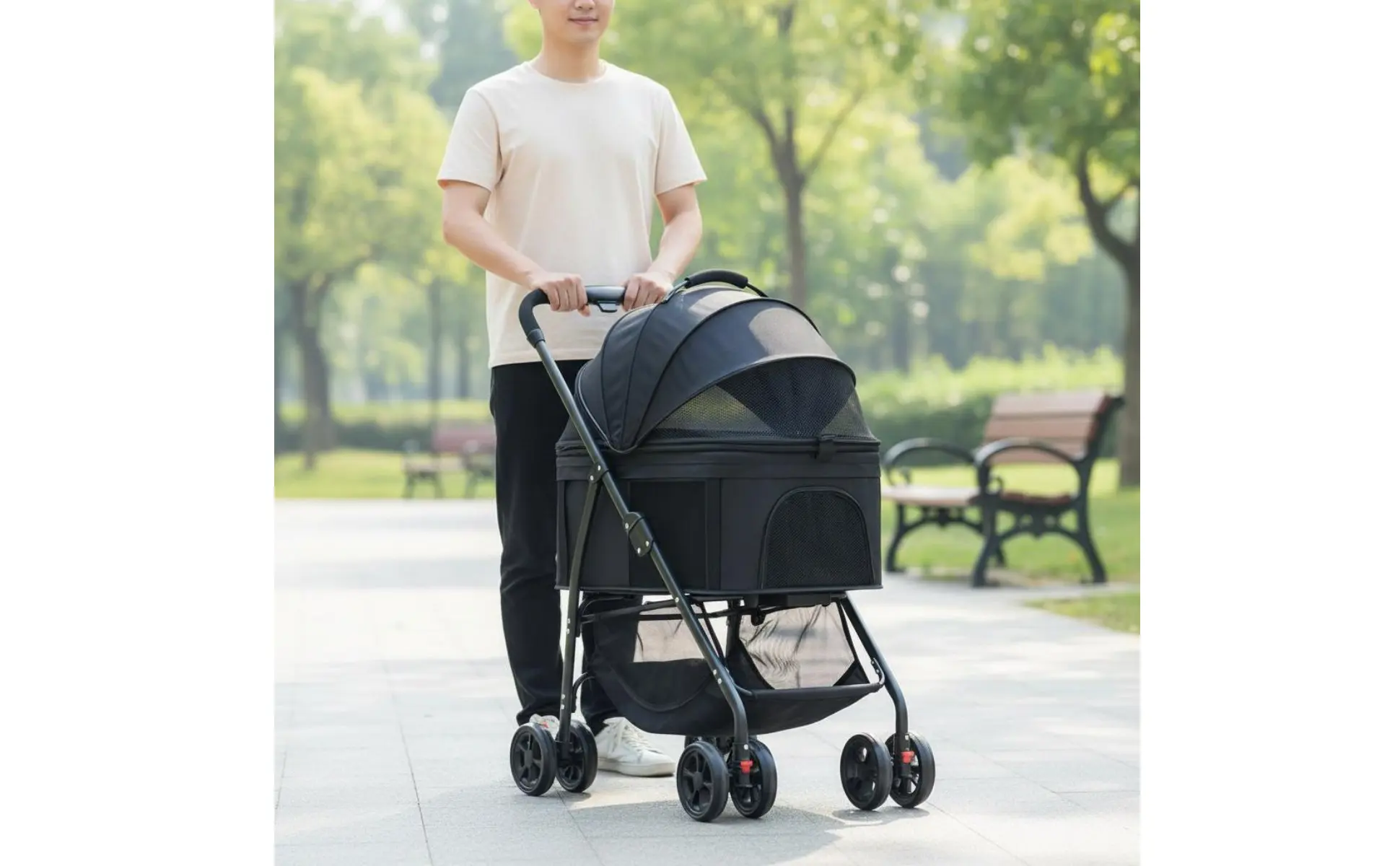 Foldable Pet Pet Transport Full Rotation Wheels Detachable Pet Carrier Pet Transport Lightweight Dog Cat Animal Carriage Storage