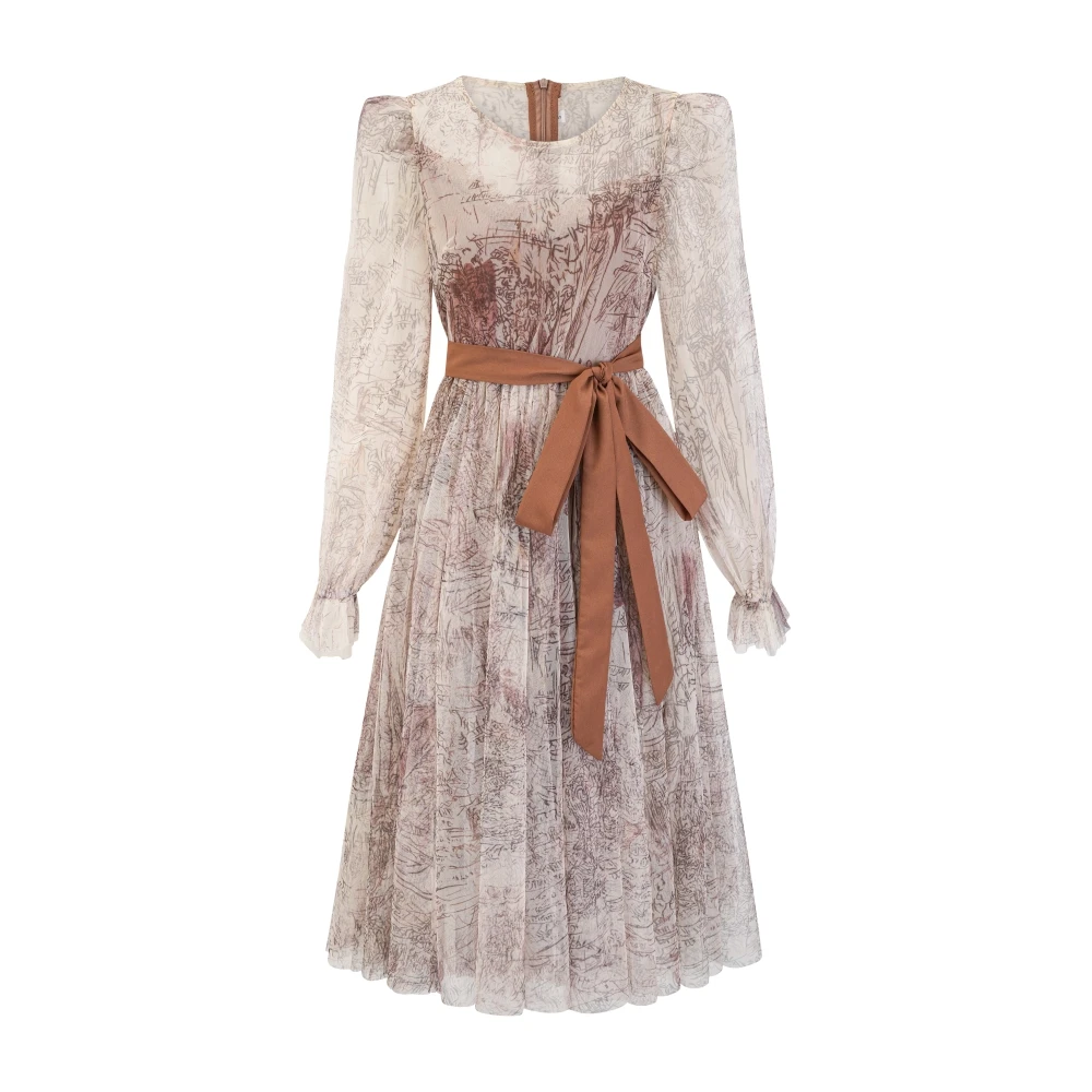 

F&C Mesh Evening Dress Elegant Bohemian Dresses for Prom Luxury Quaility Spring Rope Midi Length Lantern Sleeve with Belt Dress