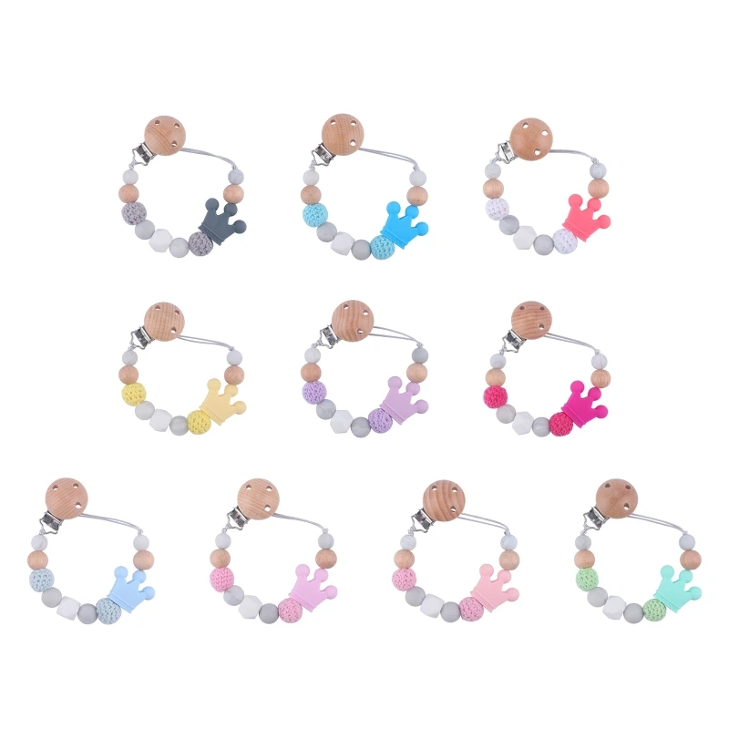 Wooden Bead Pacifier Clips Silicone Chain Holder Newborn Soother 1560