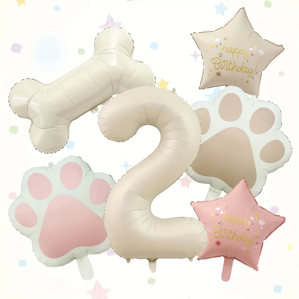 6 Stück Tier Let's Pawty Hund Katze Pfote Aluminium Ballon 40 Zoll Cremeweiß Zahlen Geburtstag Party Dekoration Ballon Babyparty – Detail 4