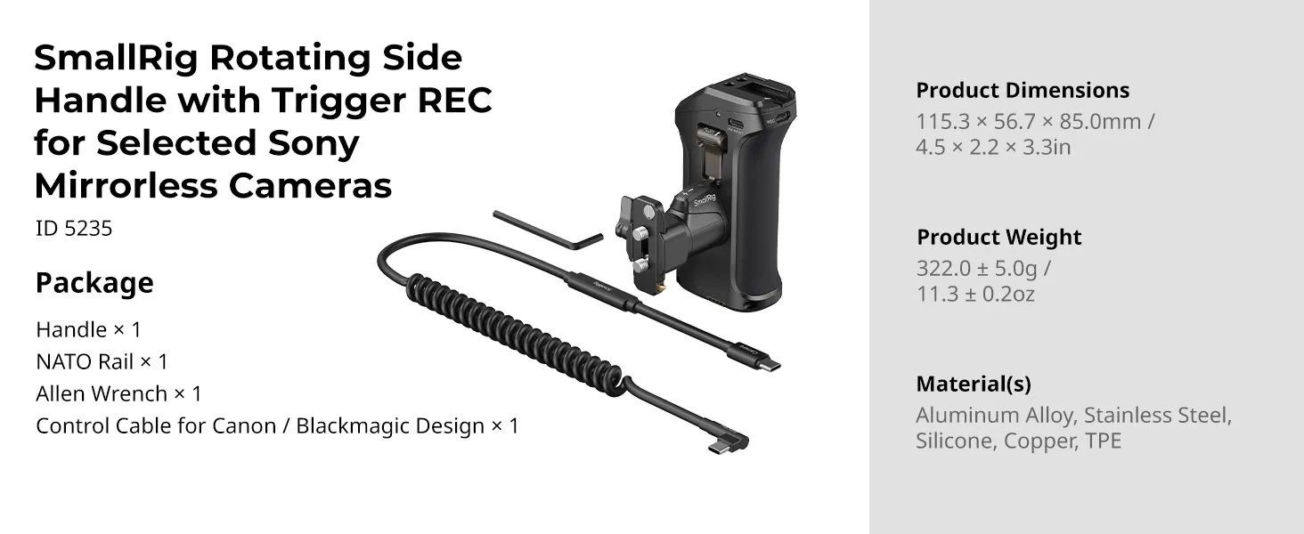 SmallRig Rotating Side Handle with Trigger REC for Canon R5 Mark II/R6/R10 for B
