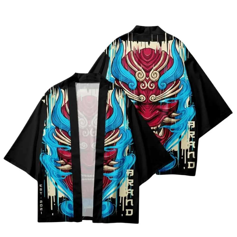 

Summer Loose Men Women Japanese Cardigan Streetwear Japan Cartoon Demon Printed Kimono Beach Shorts Shirt Haori Cosplay Yukat