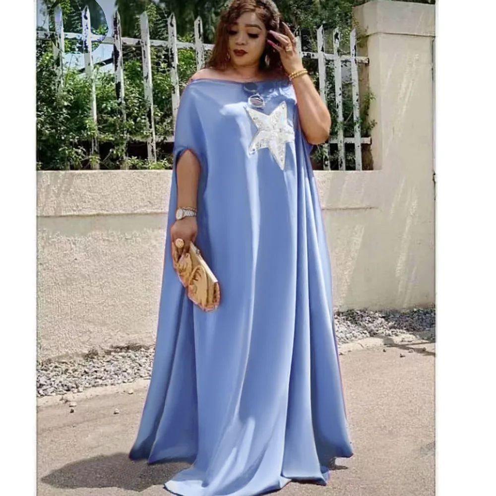 HASASERIES HS0466 Muslim Fashion Shiny Silk Bat Sleeves Robe