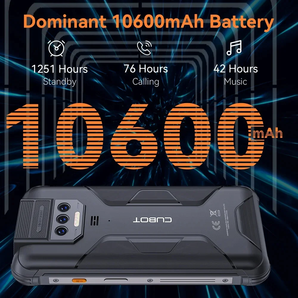 Cubot KingKong 8 Rugged Smartphone 6.52 Inch 12GB RAM(6+6GB)+256GB ROM Mobile Phone 16MP+48MP 10600mAh Android 13 Cellphone NFC