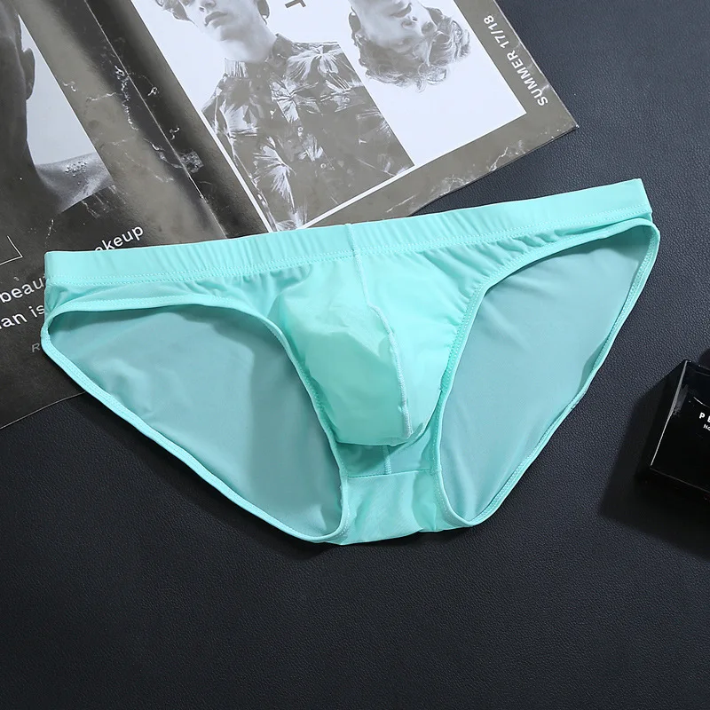 

Sexy Men's Ice Silk Underwear Briefs Breathable Low-Waist U-Convex Solid Color Undershorts Briefs Men Underpants