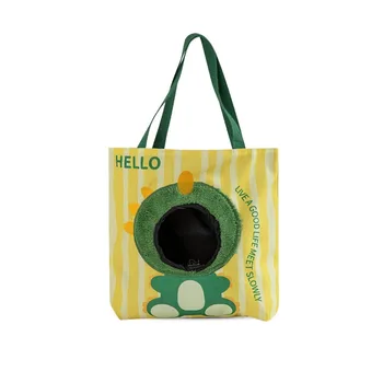 Borsa per trasferimento animali domestici Borsa da trasporto per gatti traspirante Borsa da viaggio portatile per cuccioli di cartone animato con borsa da viaggio per animali domestici in tela con foro