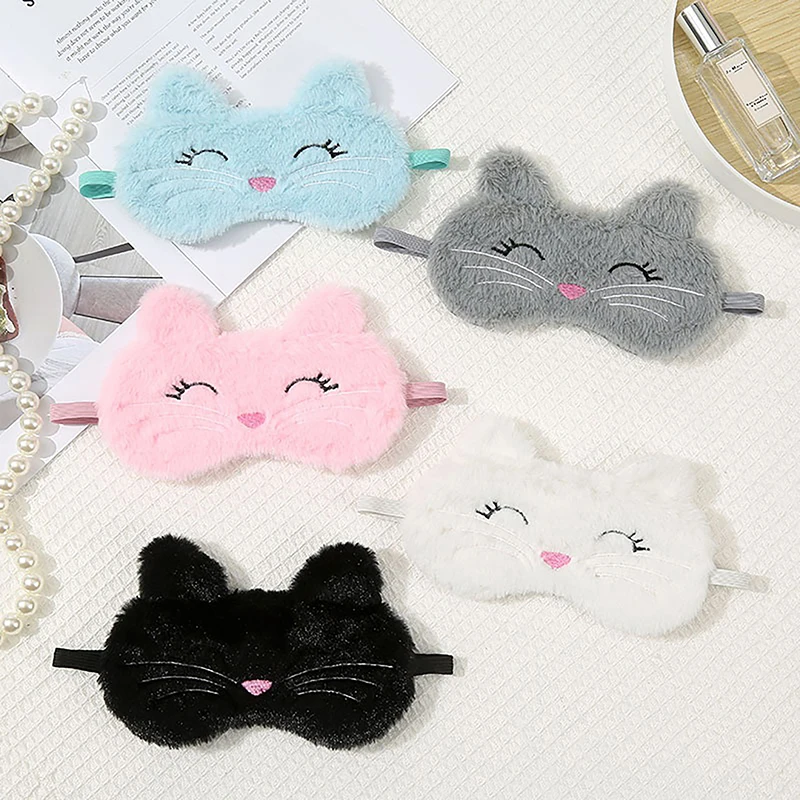 Cute Cartoon Cat Plush Sleep Mask - Comfortable Travel & Home Light Blocker