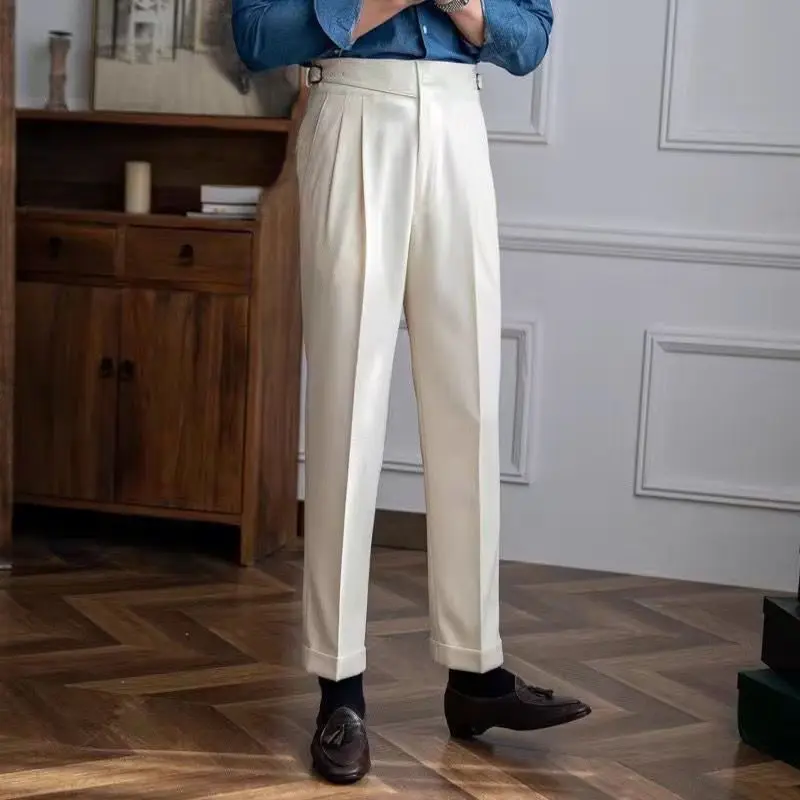 Autumn High Waist Suit Trousers for Men Business Casual Gentleman Straight Brown Pants Retro Drape Office Dress Pants Men 6