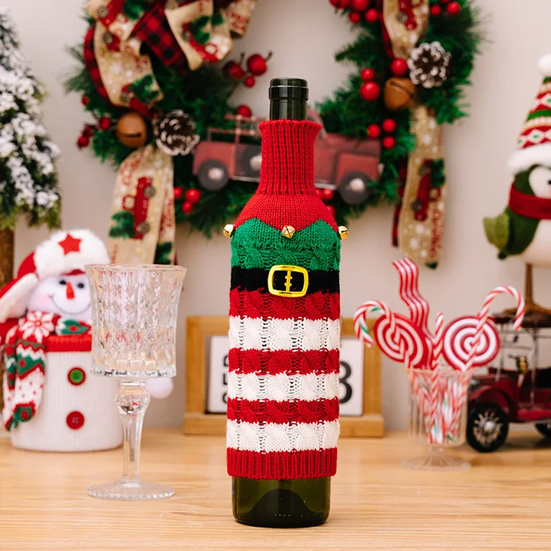 Christmas Wine Bottle Cover Set Santa Snowman Woven Wine Bottle Bags For Christmas Party Dinner Table Decorations New Year Gifts wine bottle cover burlap wine bags