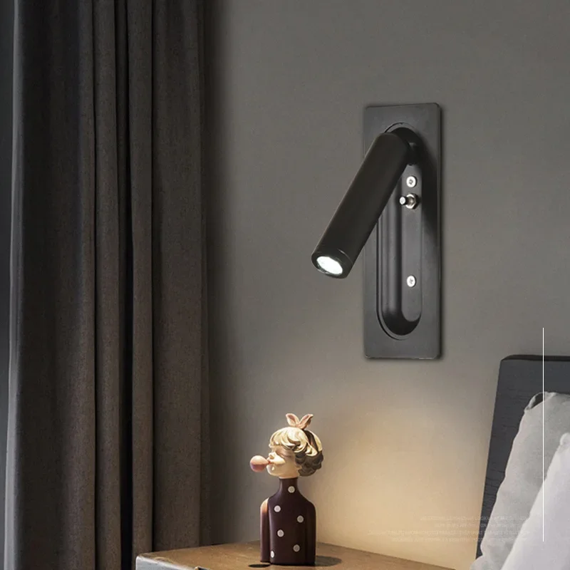 LED Light LED Wall Lamp Wall Light LED Reading Light Embedded Wall Hotel Bedside Study Pressed Powered Off Reading Light Rotates Freely At An Angle