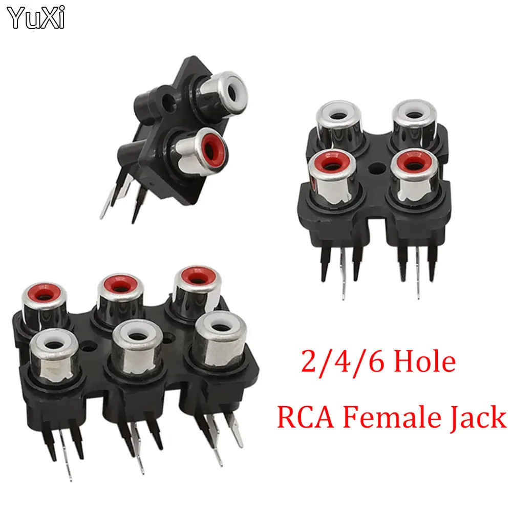 

YUXI 50PCS 2/4/6 Hole RCA Female Jack Connector Stereo AV Audio Video Input Socket PCB Mounted Interface Signal Connection