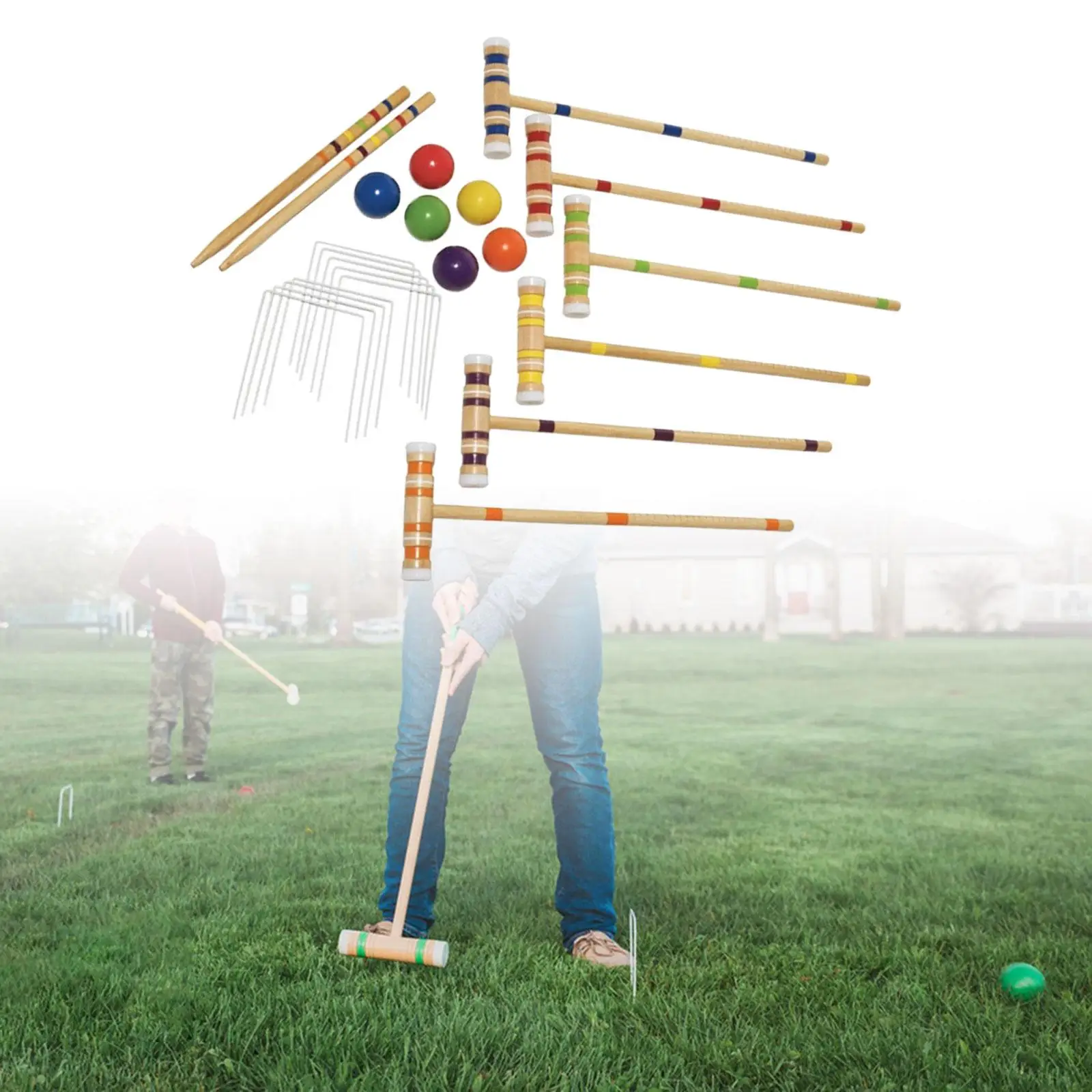 Croquet Set for 6 Players with 6 Player Mallets Six Player Croquet Set for Park Family Adults Outdoor Games Sport Courtyard