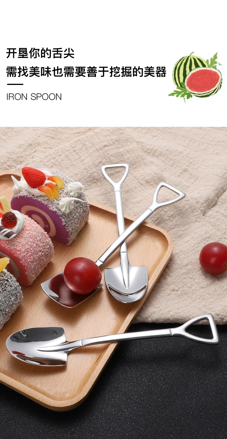 304 Stainless Steel Spade Spoon Retro Kitchen Tableware Watermelon Ice Cream Honey Creative Gift