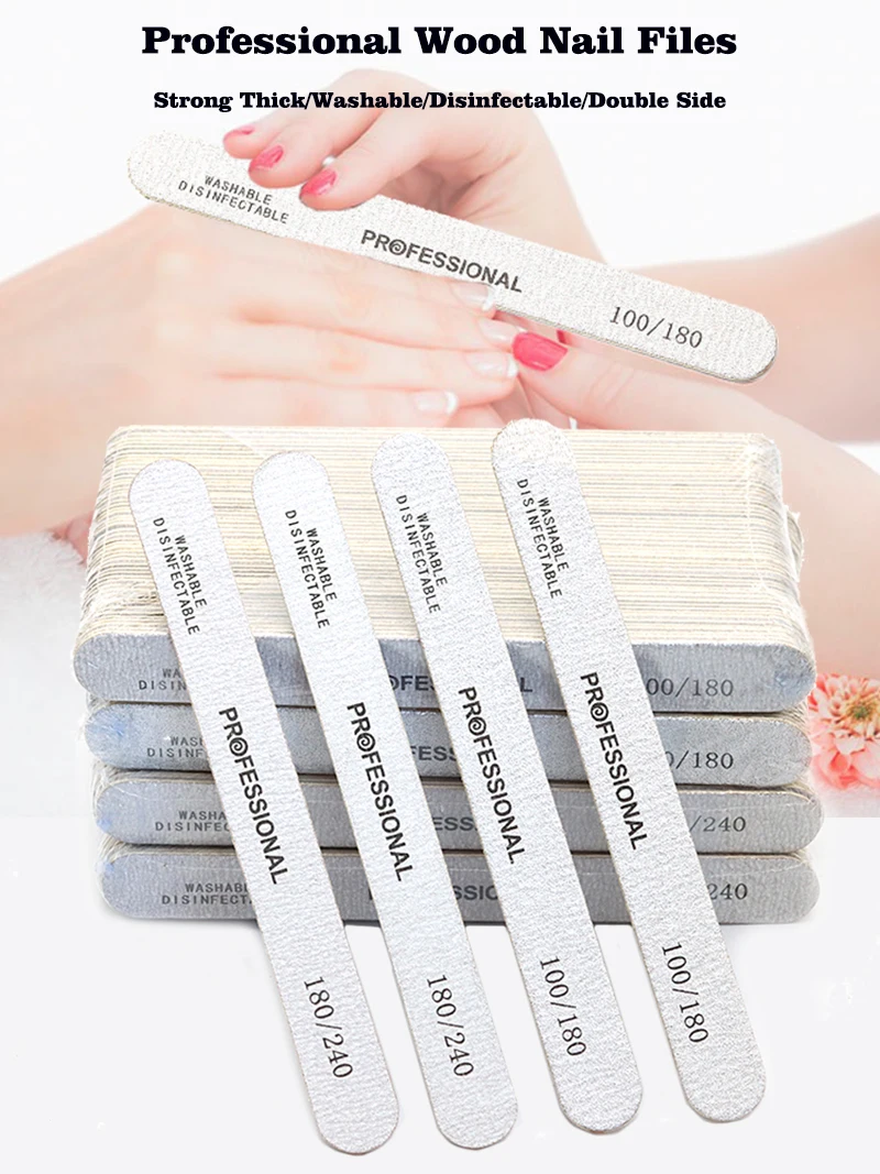 Description Picture 2 of item100Pcs Wooden Nail File Professional Sanding Buffer Files 100/180/240 Double Side For Salon Manicure Pedicure UV Gel Tips Tools