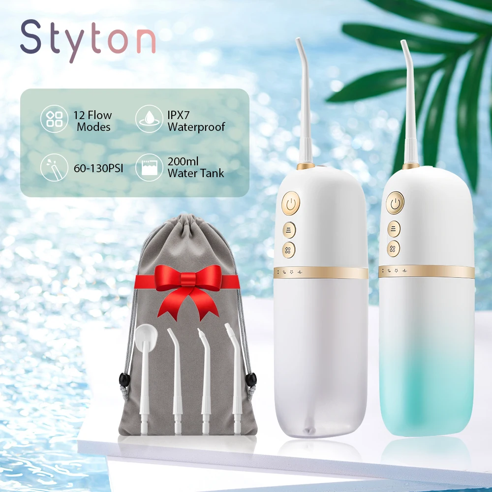 

Styton Oral Irrigator USB Rechargeable Water Flosser Portable Dental Water Jet 200ML Water Tank Teeth Cleaner Water Pick 12 Mode