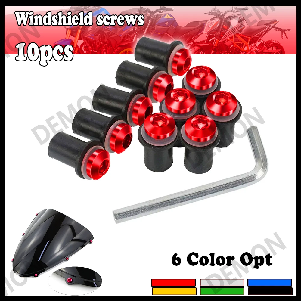 10PCS Aluminum Motorcycle M5 X 15mm Windshield Bolt Windscreen Screws Nut Fastener For Honda Suzuki Kawasaki Yamaha Ducati