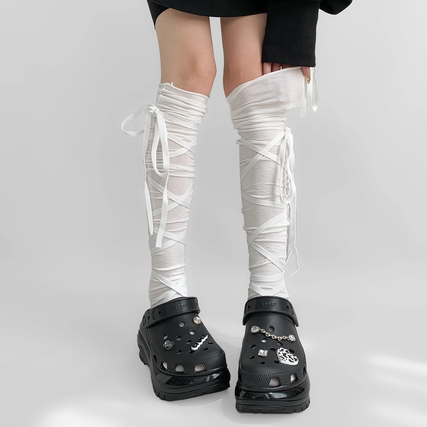 Punk Damen Wadenband-Socken Ballett-Riemchensocken Dünne Strümpfe Y2K Lolita Gothic Japanische JK Club Cosplay Socken – Detail 7