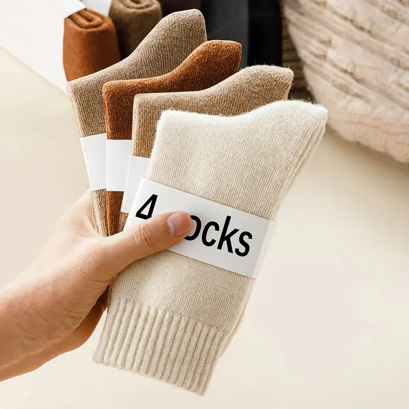 4 Pairs of Random Women's Winter Plush Thick Solid Color Simple Looped ...