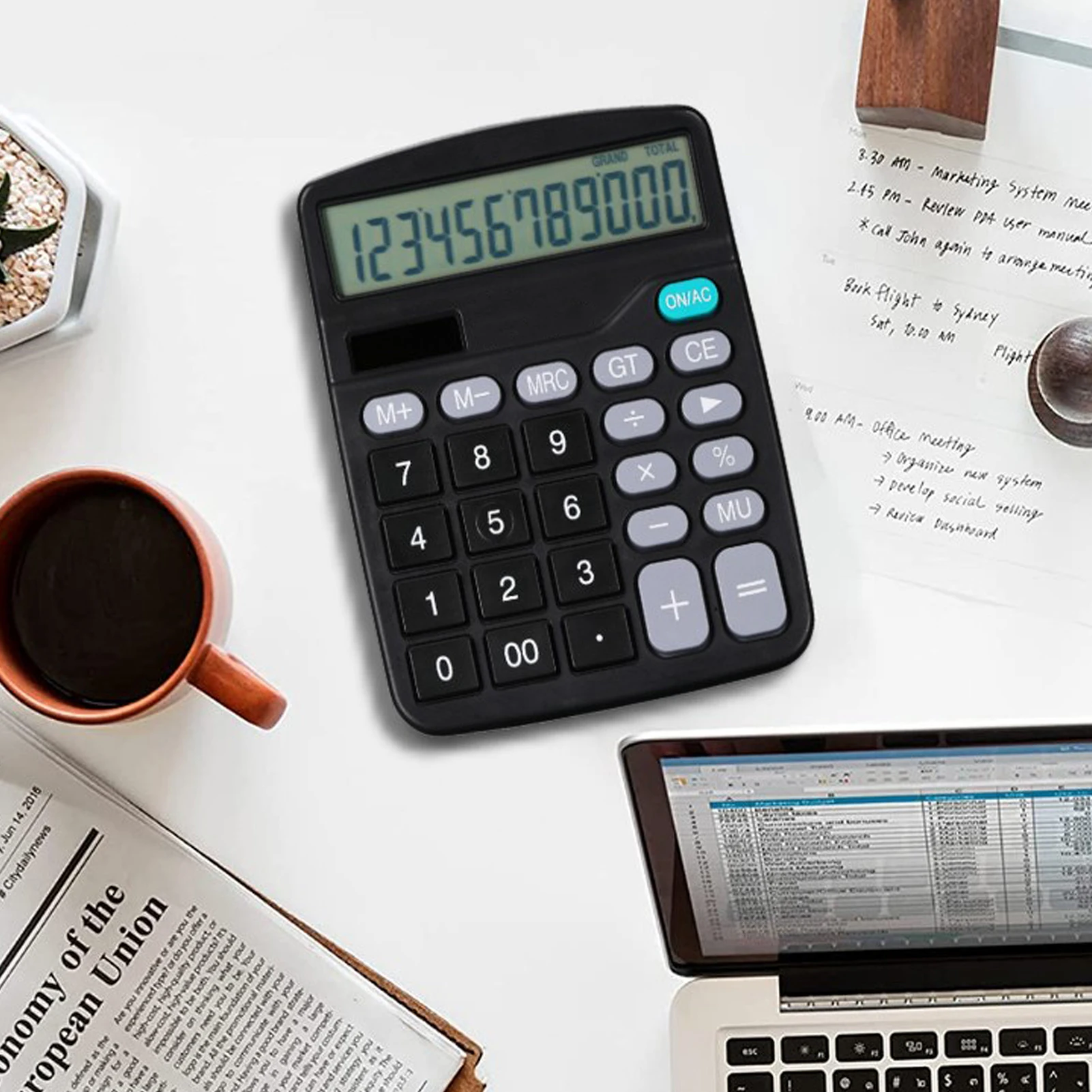 【New】Desktop Calculator 12 Digit Large LCD Display Big Button Calculators Solar Power and Battery Operated Suitable for Office