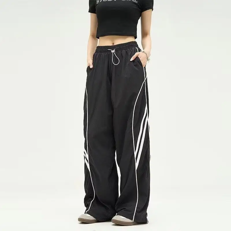 

Y2K Women Track Pants Long Trousers Loose Casual Hiking Pants Wide Leg Drawstring Hip-Pop Fashion Sweatpants
