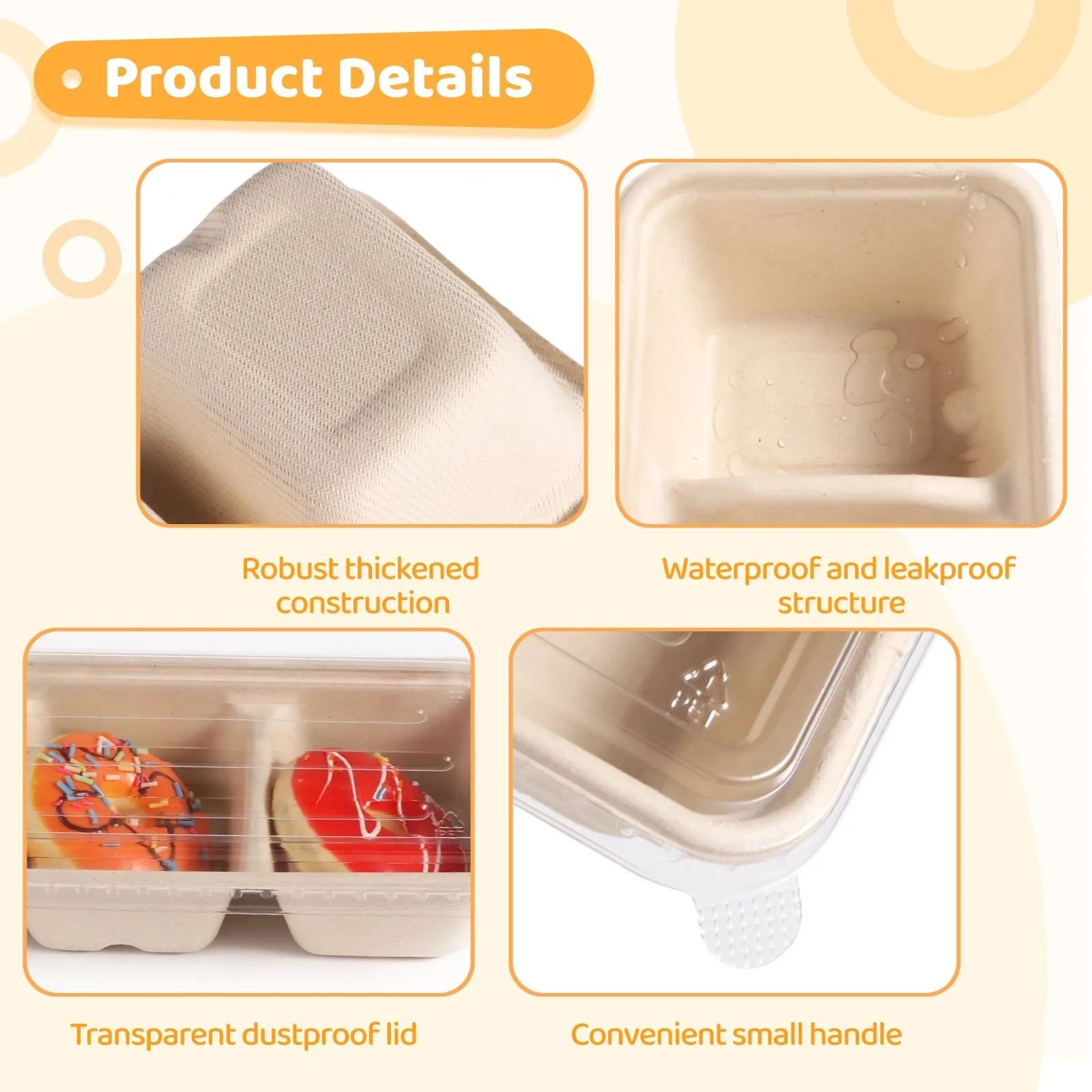 48Pcs 3-Compartment Bowls Disposable Divided Food Bowls Leak-Proof Meal Prep Serving Trays Take Out Food Containers For Party