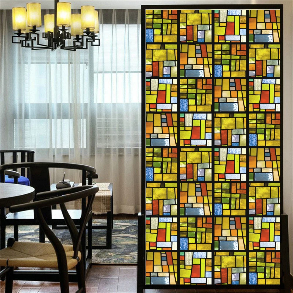 thumbnail image 1 of Película decorativa para ventanas con efecto ladrillo de color para privacidad, pegatinas para ventanas con vitrales, sin pegamento, con adherencia estática, película esmerilada para ventanas, 1 of 5