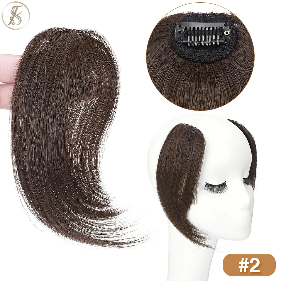 TESS Natürliche Haar Pony 16g Fringe Menschenhaar Invisible Gefälschte Haar Bang Haar Clip In Pony 2 stücke Seite fringe Haarteil Für Frauen – Detail 9