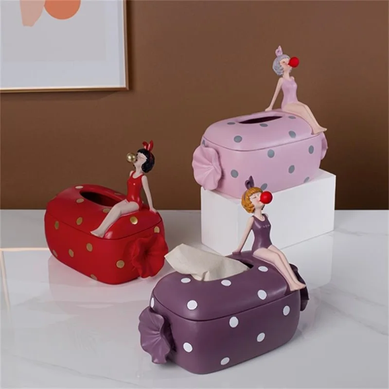 

Modern Art Bubble Gum Girl Candy Tissue Box Resin Crafts Children's Room Decoration Storage Tissue Box Home Decor