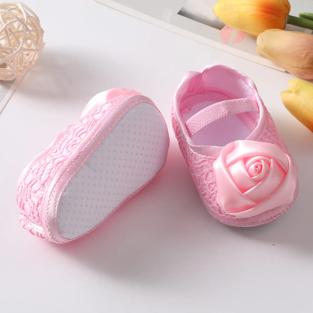 Newborn Baby Shoes Baptism White Bowknot Baby Girl Lace Shoes Headband Set Toddler Prewalker Cute Soft for 0-18M Kids