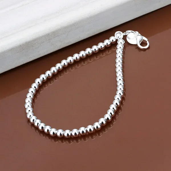 925Silver color 6MM CHAIN bead bracelet fashion charm Women lady jewelry cute nice pretty wedding birthday gift H114 bracelet jewelry