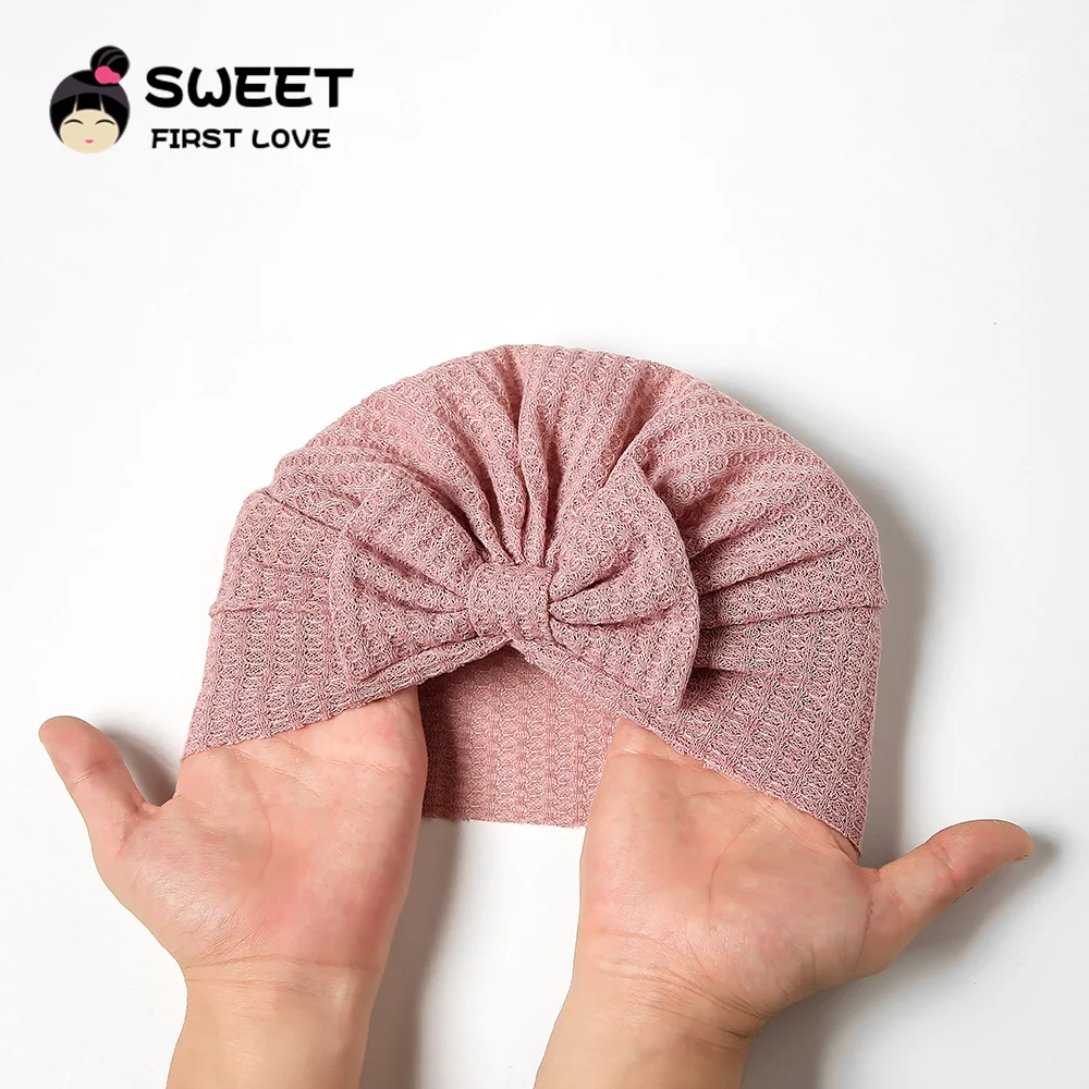 Waffle Bowknot Newborn Baby Girl Turban for Babies Soft Cotton Bow Infant Beanie Baby Headbands Toddler Baby Hair Accessories