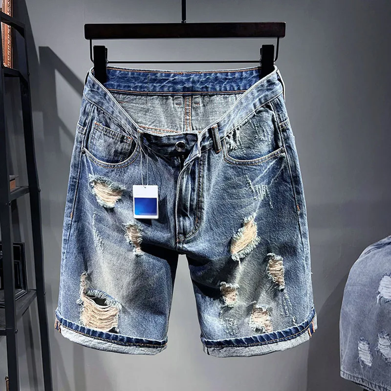 

140KG Plus Size Summer Men Denim Shorts 8XL Cotton Washed Large Loose Straight Casual Pants