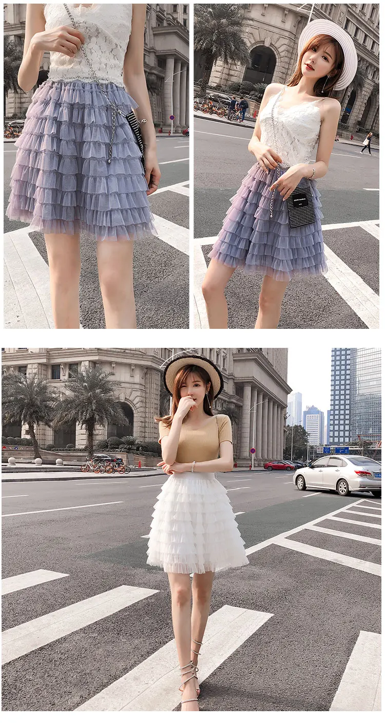 2022 Summer Women High Waist Cake Skirts Black Mesh Pleated Skirts Sweet Elegant Women Clothing Outfits golf skirt