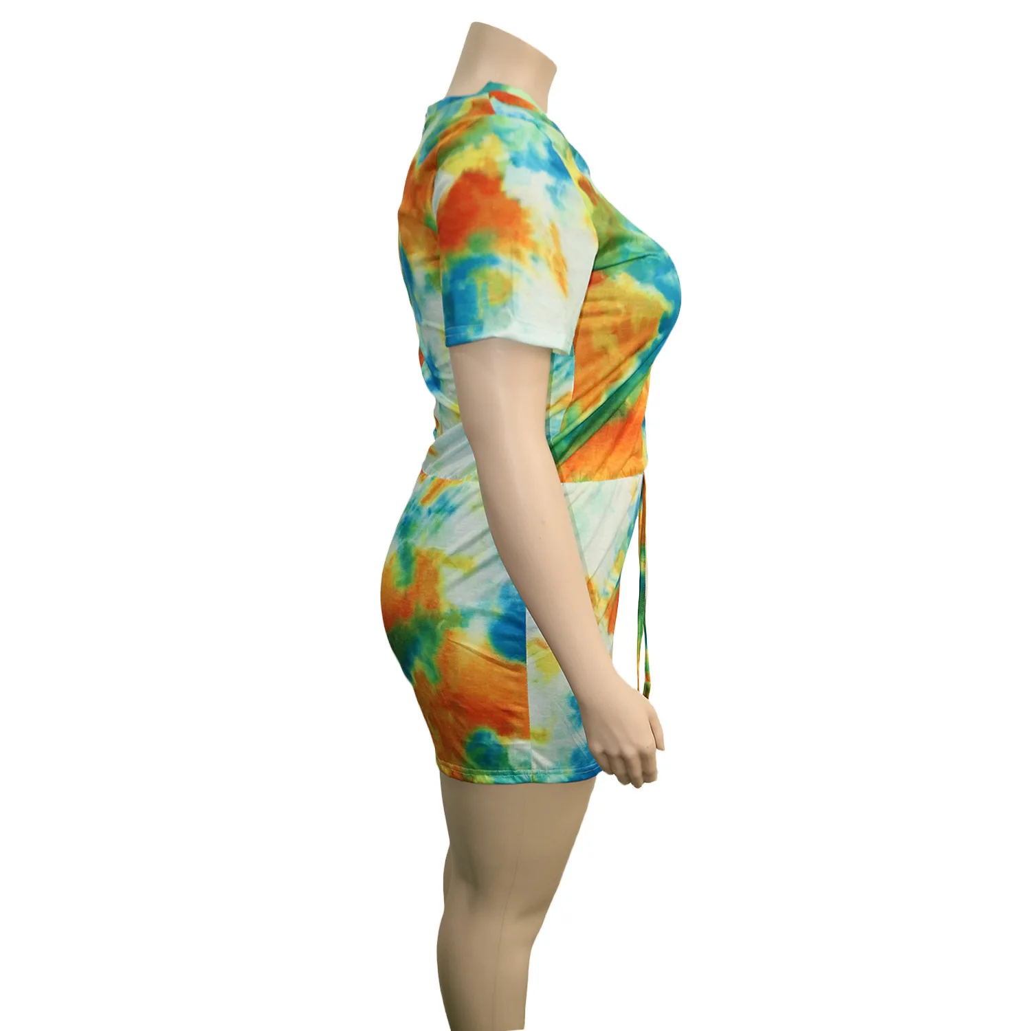 Plus Size Women Jumpsuit Tie Dye One Piece Outfit Summer Casual Lady Tracksuit Sexy V Neck Clothing 2022 Fashion Short Pant