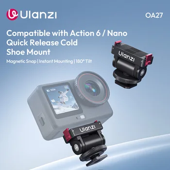 Ulanzi OA27 Quick Release Cold Shoe Mount for Action 6/Nano Magnetic Snap Dual-Device Mode for Action Camera Livestreaming Vlog
