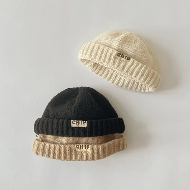 

2023 Baby Knitting Hat Solid Color Letter Beanie for Boys Girls Autumn Winter Kids Hats Toddler Infant Warm Accessories 2-6Years