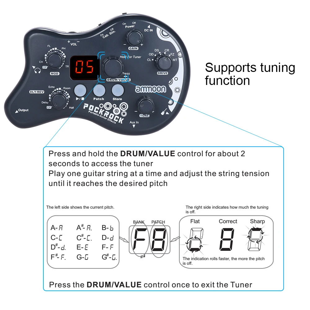Portable Guitar Multi-effects Processor Effect Pedal 15 Effect Types 40 Drum Rhythms Tuning Function with Power Adapter