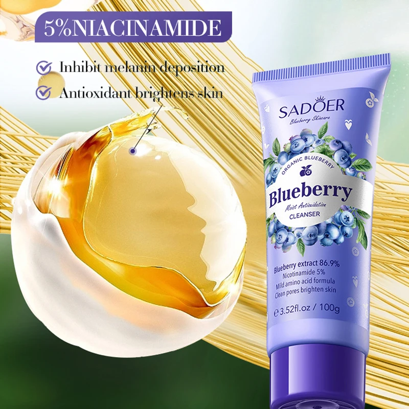 SADOER Blueberry Amino Acid Facial Cleanser Faces skincare Moisturizing Firming Face Wash Foam Cleanser Skin Care Products 3